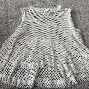 POL Boho Crochet Mesh Sleeveless Top Large NWT Festival Look Cream Colored